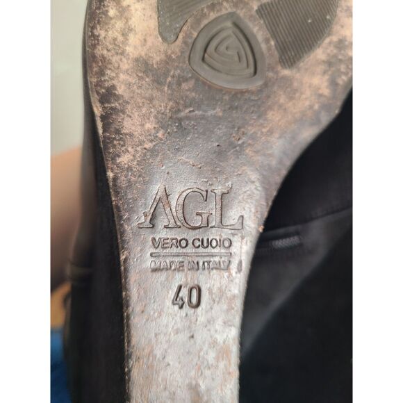 AGL Black Leather Ankle Wedge Booties Double Buckle US 9/9.5 - Picture 5 of 6